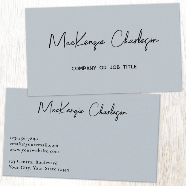Simple Script Namn Modern Pulverblå Visitkort (Simple modern minimalist script professional business card design powder blue)