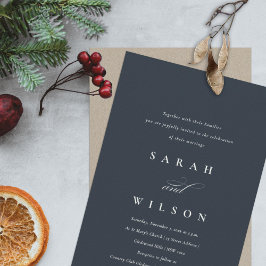Simple Script Navy Black Kraft Wedding bjudande in Tack Kort