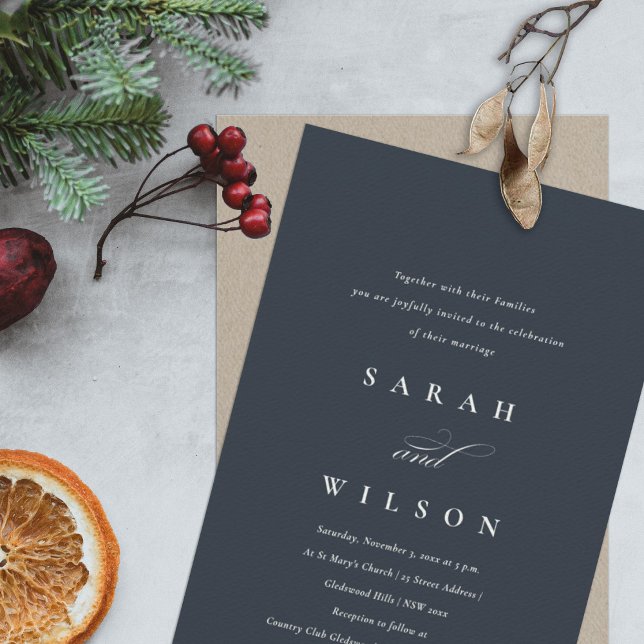 Simple Script Navy Black Kraft Wedding bjudande in Tack Kort (Skapare uppladdad)