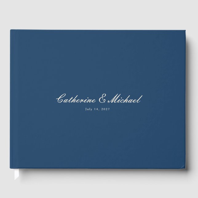 Simple Script Pretty Navy Blue Wedding Guest Book Gästböcker (Framsida)