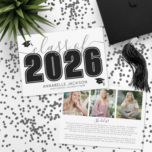 Simple Script Student Photo Collage Studenten Meddelande (Simple Script Graduate Photo Collage Graduation Announcement)