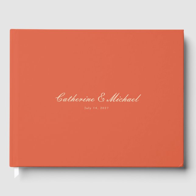 Simple Script Sunset Orange Wedding Guest Book Gästböcker (Framsida)