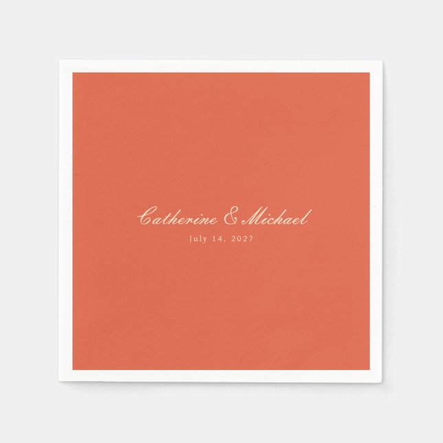 Simple Script Sunset Orange Wedding Pappersservett (Framsidan)