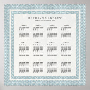 Simple Sea Blue and White Seigaiha Seatdiagram Poster