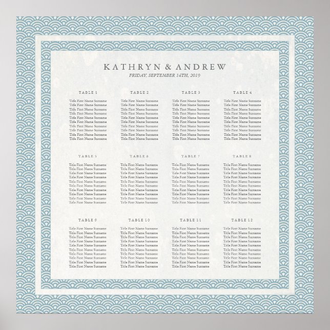 Simple Sea Blue and White Seigaiha Seatdiagram Poster (Framsidan)