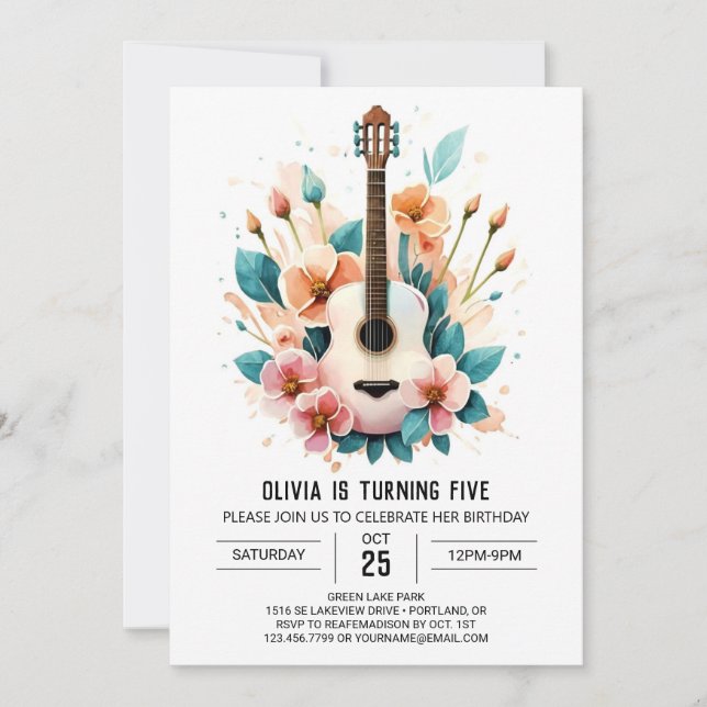 Simple Sergranat Guitar Birthday Inbjudningar (Framsida)