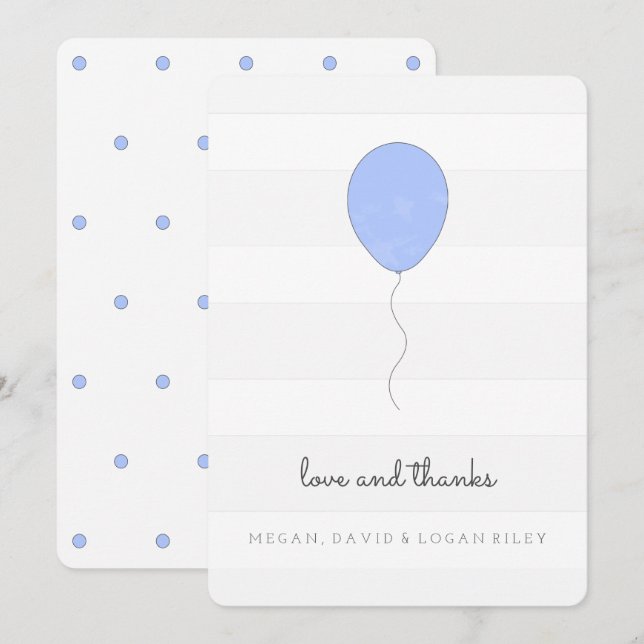 Simple Shabby chic Grått och Blue Balloon Birthday Tack Kort (Fram/baksida)