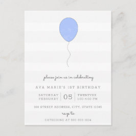 Simple Shabby chic Grått och Blue Balloon Birthday Vykort