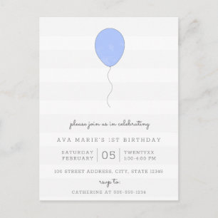 Simple Shabby chic Grått och Blue Balloon Birthday Vykort