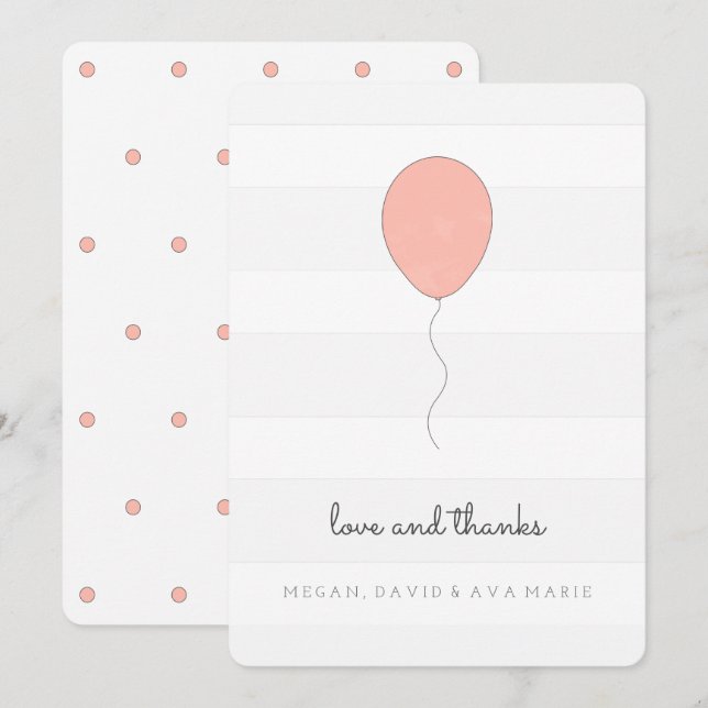 Simple Shabby chic Grått och Rosa Ballon Birthday Tack Kort (Fram/baksida)