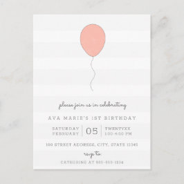 Simple Shabby chic Grått och Rosa Ballon Birthday Vykort