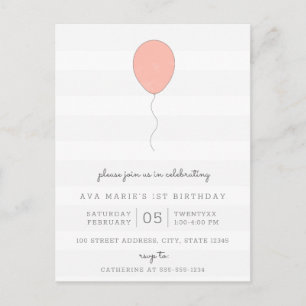 Simple Shabby chic Grått och Rosa Ballon Birthday Vykort