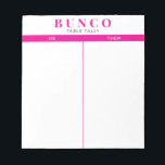 Simple Shock rosa och White Bunco Bord Tally Anteckningsblock<br><div class="desc">Toss en lakan på varje bord för att hålla jämna steg med poängen och strömlinjeforma ditt Bunco-spel med det här redot så att det blir lätt för användan att riva av tally lakan med två tomma kolonner och fuchsia shock rosa accents.</div>