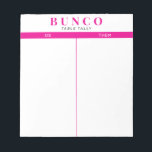 Simple Shock rosa och White Bunco Bord Tally Anteckningsblock<br><div class="desc">Toss en lakan på varje bord för att hålla jämna steg med poängen och strömlinjeforma ditt Bunco-spel med det här redot så att det blir lätt för användan att riva av tally lakan med två tomma kolonner och fuchsia shock rosa accents.</div>
