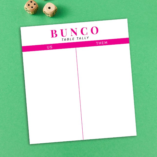 Simple Shock rosa och White Bunco Bord Tally Anteckningsblock (modern tear-off notepad Bunco score card with hot pink fuchsia graphic accents)