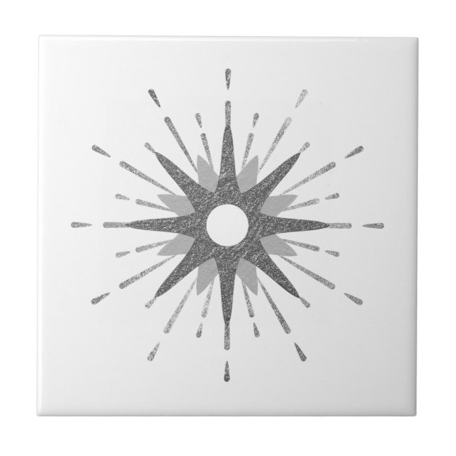 Simple Silver Starburst Celestial Ceramic Tile Kakelplatta (Framsidan)