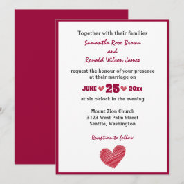 Simple Sketchy Red Heart Wedding bjudande Inbjudningar