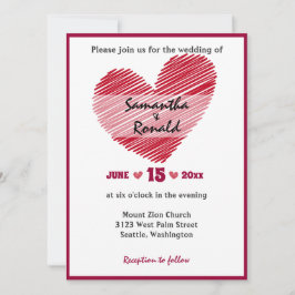 Simple Sketchy Red Heart Wedding bjudande Inbjudningar