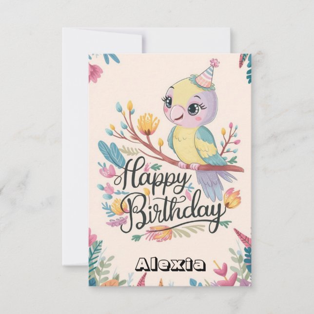Simple Skogen Parrot Digital Birthday Kort (Framsida)