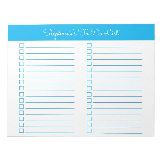 Simple Sky Blue 8.5x11 Two Column Checklist Anteckningsblock (Framsida)