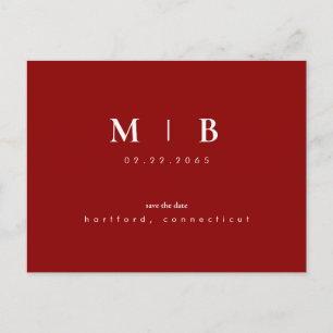Simple Sleek Monogram Bröllop spara datum Vykort