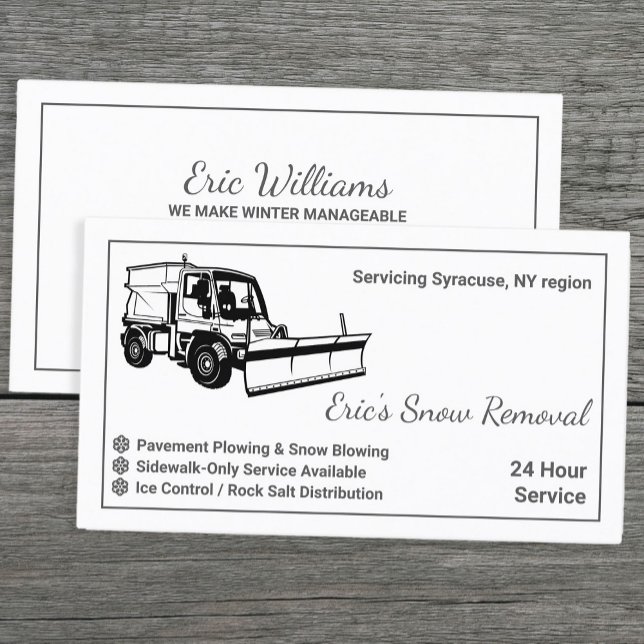 Simple Snö Plowing Visitkort (Simple Black and White Snow Removing Business Cards)