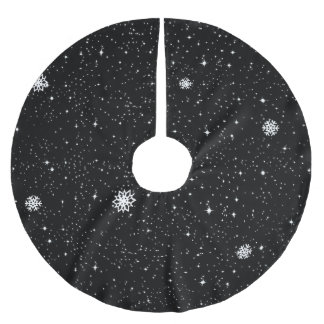 Simple Snow Flakes on BLACK Julgransmatta Borstad Polyester
