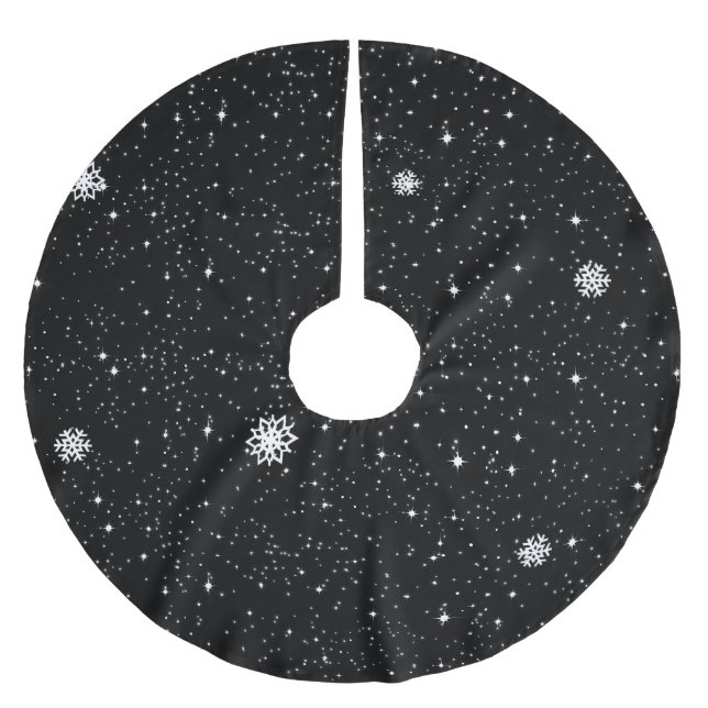 Simple Snow Flakes on BLACK Julgransmatta Borstad Polyester (Framsidan)