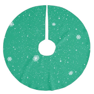 Simple Snow Flakes on BLUE GREEN Julgransmatta Borstad Polyester