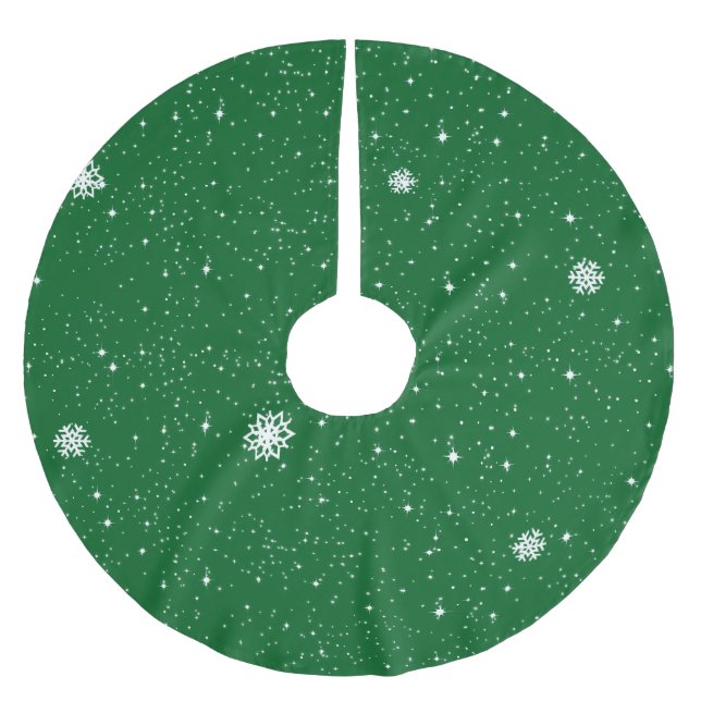 Simple Snow Flakes on DARK GREEN Julgransmatta Borstad Polyester (Framsidan)