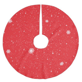 Simple Snow Flakes on RED Julgransmatta Borstad Polyester