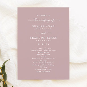 Simple Solid Dusty Mauve Bröllop Ceremony Program