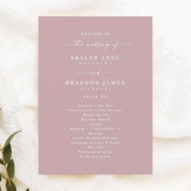 Simple Solid Dusty Mauve Bröllop Ceremony Program (Skapare uppladdad)