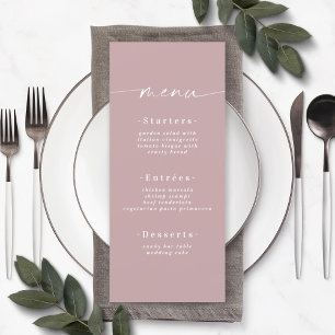Simple Solid Färg Dusty Mauve Bröllop Menu Meny