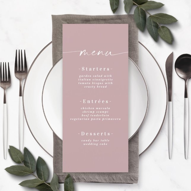 Simple Solid Färg Dusty Mauve Bröllop Menu Meny (Skapare uppladdad)