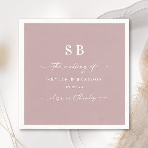 Simple Solid Färg Mauve Rosa Bröllop Monogram Pappersservett