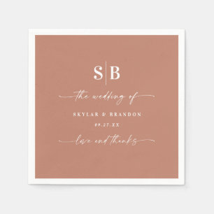 Simple Solid Färg Terracotta Monogrammed Bröllop Pappersservett