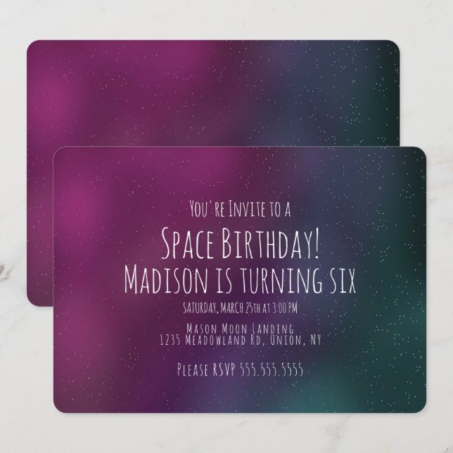 Simple Space Galaxy Birthday Hand plockade-inbjuda Inbjudningar (Fram/baksida)