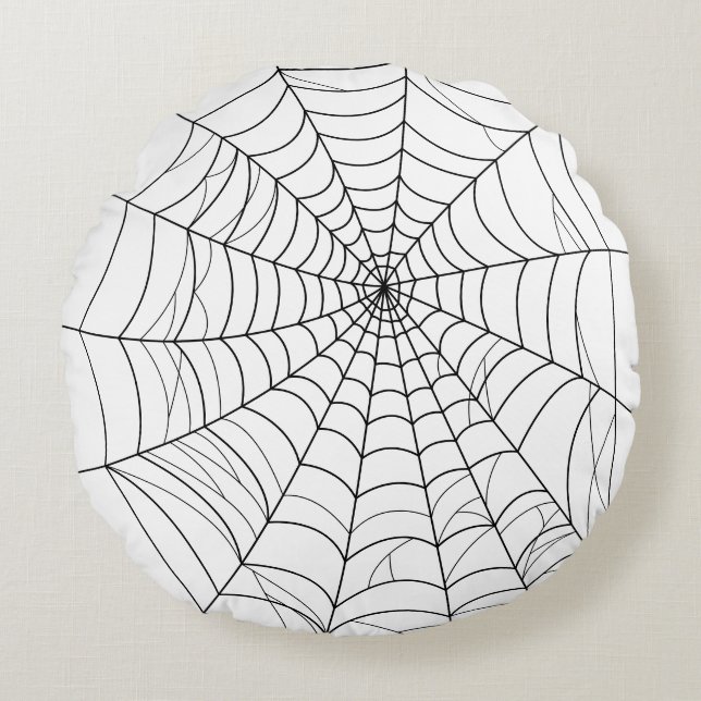 Simple Spindelnät Cobweb Line Art Halloween Rund Kudde (Framsidan)