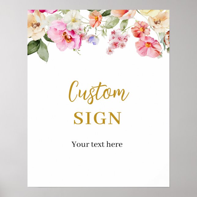 Simple Spring Floral Custom Party SIgn Poster (Framsidan)