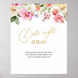Simple Spring Floral Date Night Idea Game Sign Poster