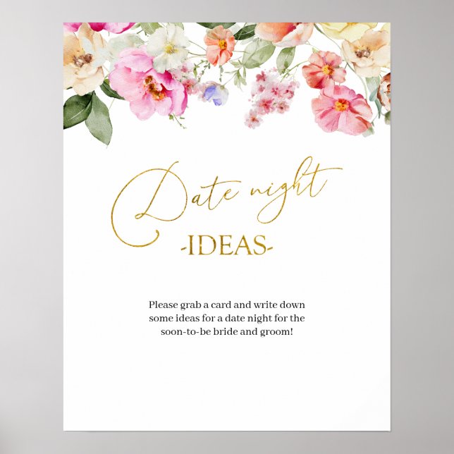 Simple Spring Floral Date Night Idea Game Sign Poster (Framsidan)