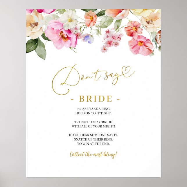 Simple Spring Floral Don’t Say Bride Game Sign Poster (Framsidan)