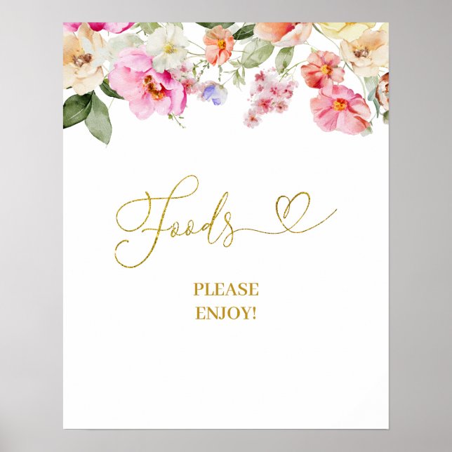 Simple Spring Floral Food Party Sign Poster (Framsidan)