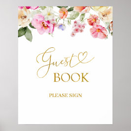 Simple Spring Floral Guest Book Party Sign Poster