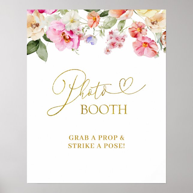 Simple Spring Floral PhotoBooth Party Sign Poster (Framsidan)