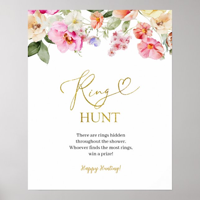 Simple Spring Floral Ring Hunt Game Sign Poster (Framsidan)