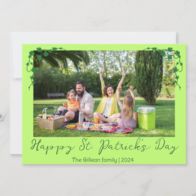 Simple St. patricks dag Shamrocks familjefoto Julkort (Framsida)