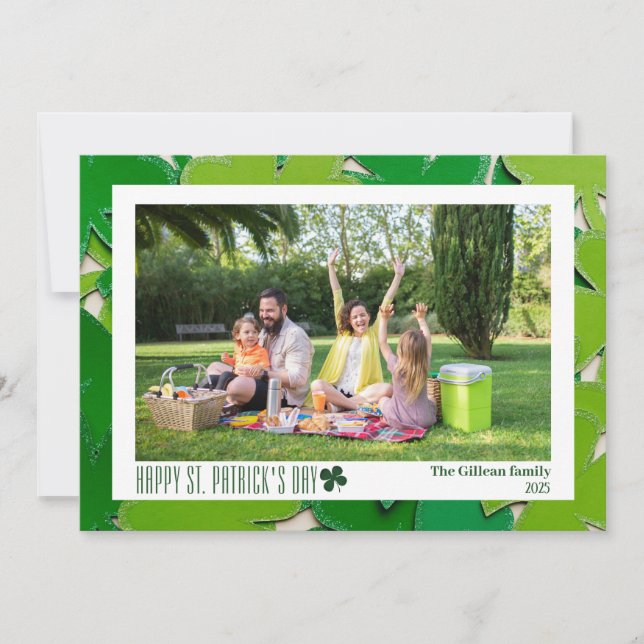 Simple St. patricks dag Shamrocks familjefoto Julkort (Framsida)