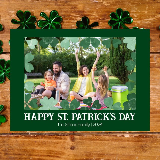 Simple St. patricks dag Shamrocks familjefoto Julkort (Skapare uppladdad)